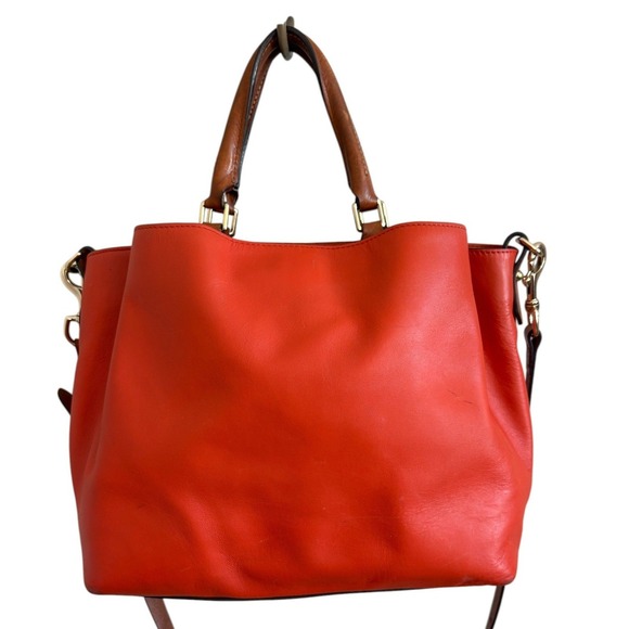 Dooney & Bourke City Barlow Satchel Orange Leather Crossbody Handbag Tan Trim - Picture 5 of 11